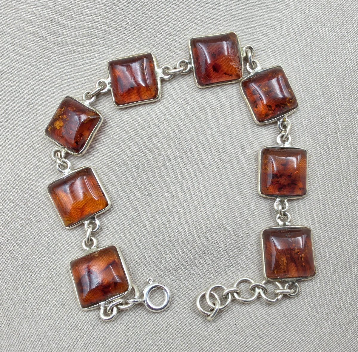 925 Sterling Silver Cognac Amber Bracelet Handmade Gemstone Jewelry Gift for Women