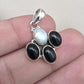 Black Onyx & Mother of Pearl 925 Sterling Silver Pendant: Handmade Boho Necklace