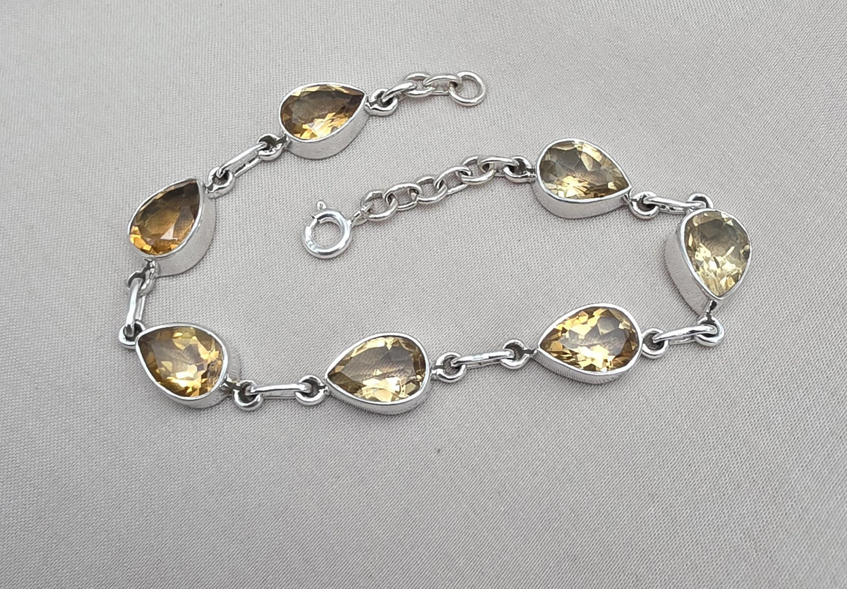 Citrine 925 Sterling Silver Pear Shape Faceted Yellow Gemstone Link Bracelet Handmade Boho Jewelry