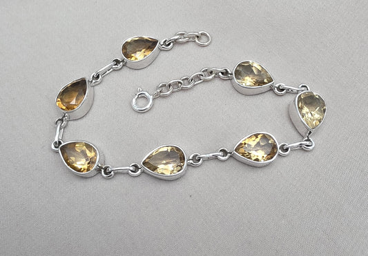 Citrine 925 Sterling Silver Pear Shape Faceted Yellow Gemstone Link Bracelet Handmade Boho Jewelry