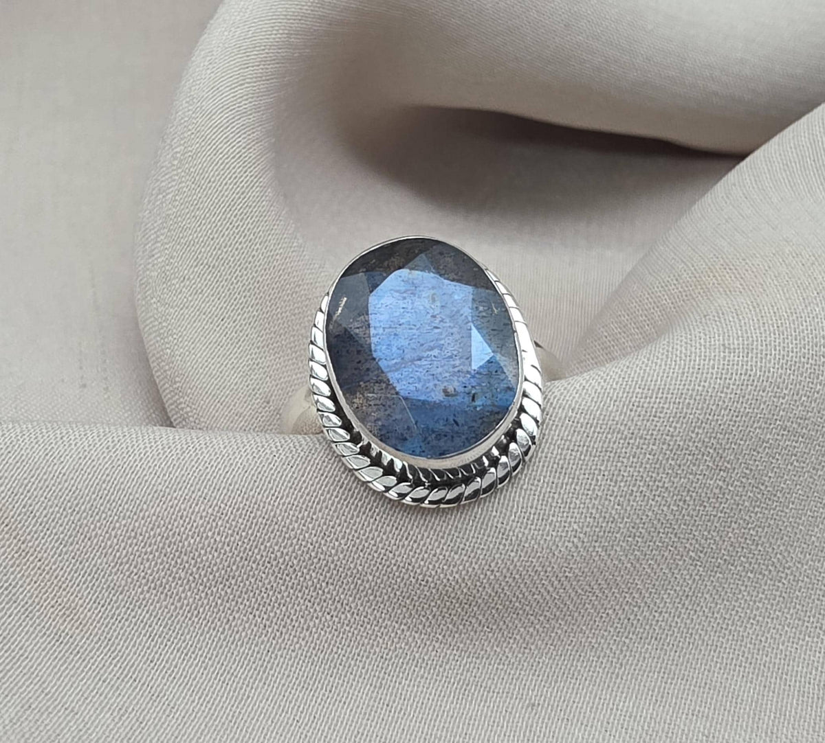 Labradorite Ring 925 Sterling Silver Blue Flash Gemstone Boho Statement Jewelry Gift For Her