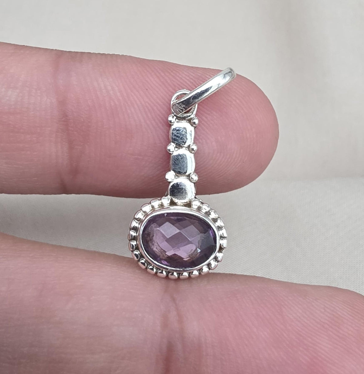 Handmade Oval Amethyst Pendant: 925 Sterling Silver Boho Jewelry