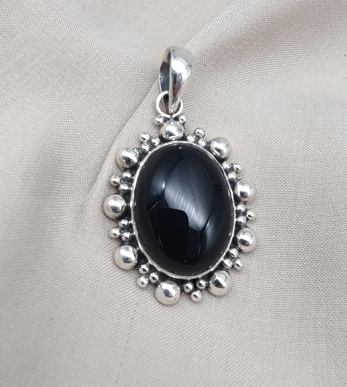 Handmade Black Onyx Sterling Silver Pendant: Protection Amulet