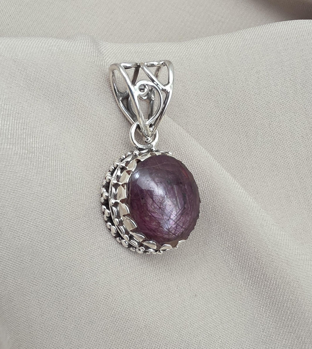 Natural Ruby Star Pendant Genuine Asteriated Ruby Cabochon Handmade 925 Sterling Silver Jewelry