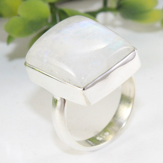 925 SOLID STERLING SILVER NATURAL RAINBOW MOONSTONE GEMSTONES HANDMADE RING, ALL SIZES AVAILABLE