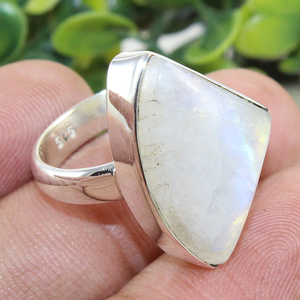 925 SOLID STERLING SILVER NATURAL RAINBOW MOONSTONE GEMSTONES HANDMADE RING, ALL SIZES AVAILABLE