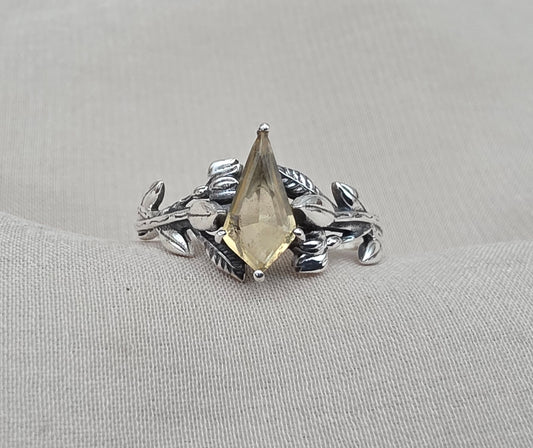 925 SOLID STERLING SILVER NATURAL CITRINE GEMSTONE HANDMADE RING, LEAF DEGISN BRIDAL RING ALL SIZES AVAILABLE