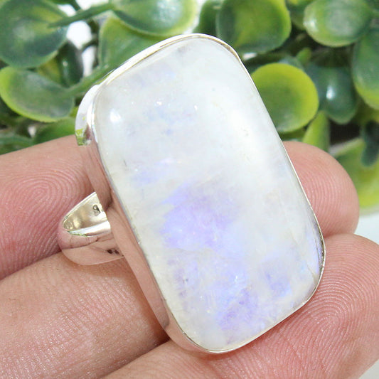 925 SOLID STERLING SILVER NATURAL RAINBOW MOONSTONE GEMSTONES HANDMADE RING, ALL SIZES AVAILABLE