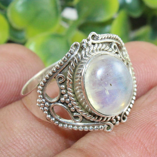 925 SOLID STERLING SILVER NATURAL RAINBOW MOONSTONE GEMSTONES HANDMADE RING, ALL SIZES AVAILABLE