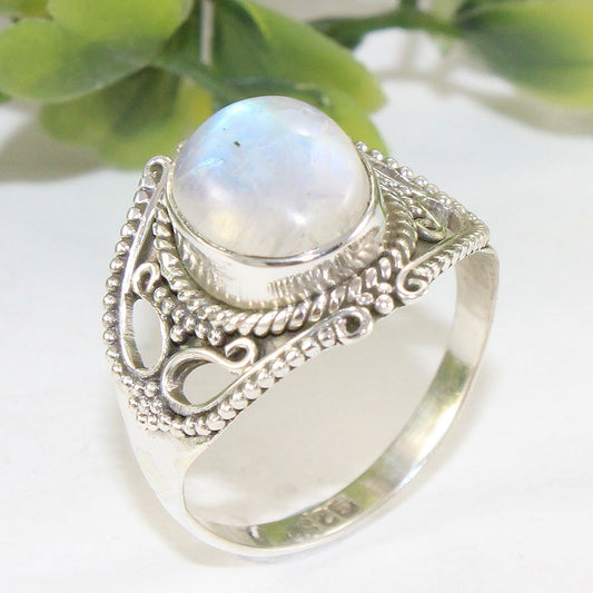 925 SOLID STERLING SILVER NATURAL RAINBOW MOONSTONE GEMSTONES HANDMADE RING, ALL SIZES AVAILABLE