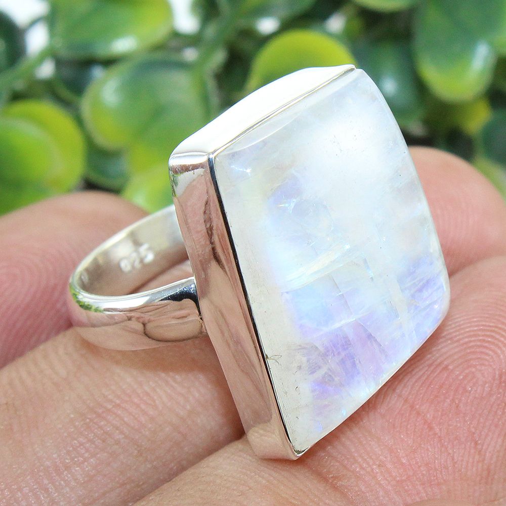 925 SOLID STERLING SILVER NATURAL RAINBOW MOONSTONE GEMSTONES HANDMADE RING, ALL SIZES AVAILABLE