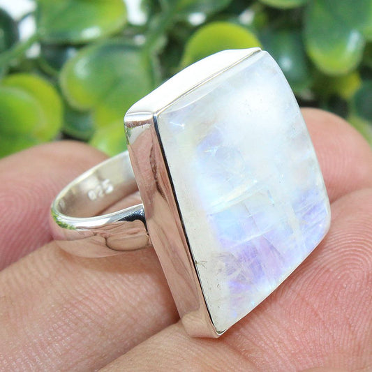 925 SOLID STERLING SILVER NATURAL RAINBOW MOONSTONE GEMSTONES HANDMADE RING, ALL SIZES AVAILABLE