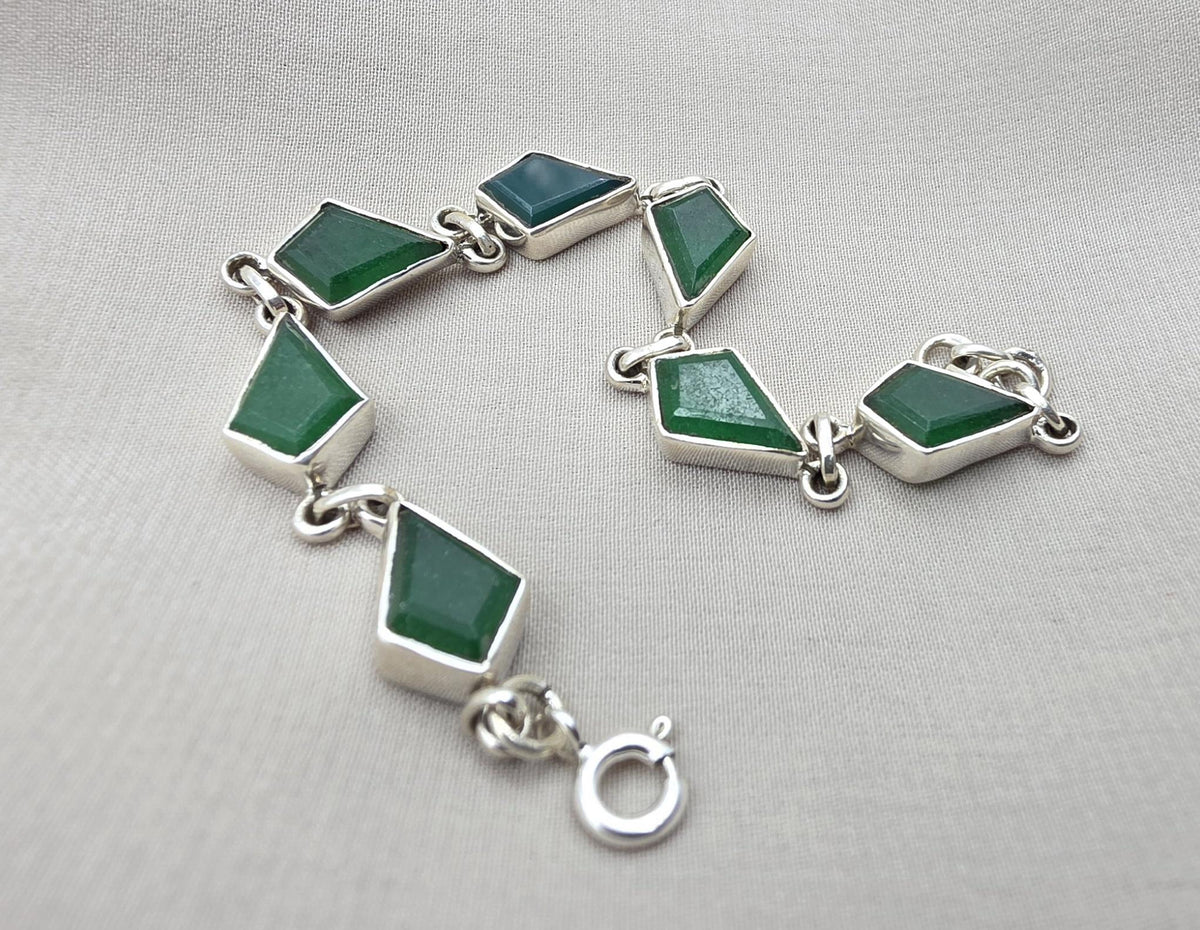 925 Sterling Silver Green Onyx Bracelet Kite Shape Gemstone Link Gemstone Handmade Jewelry