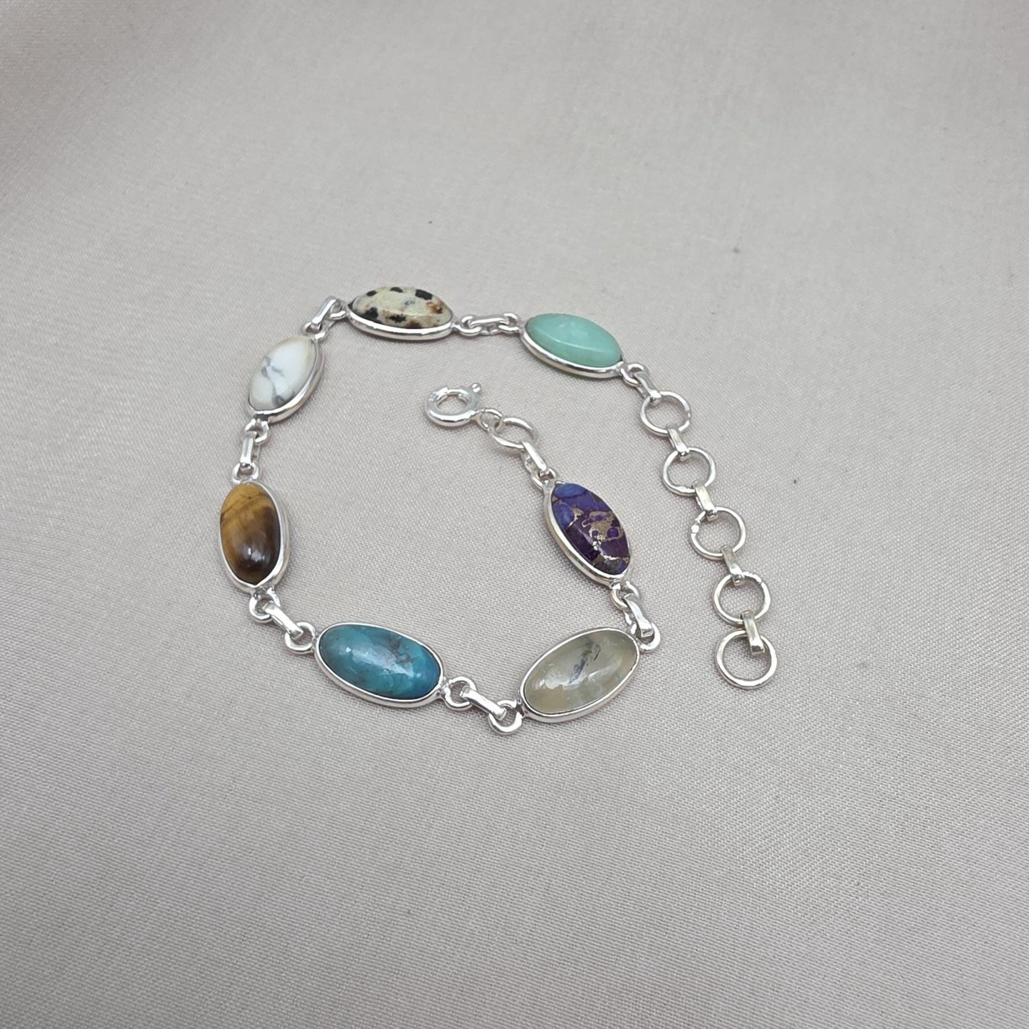 925 Sterling Silver Boho Bracelet Multi Gemstone Colorful Statement Jewelry