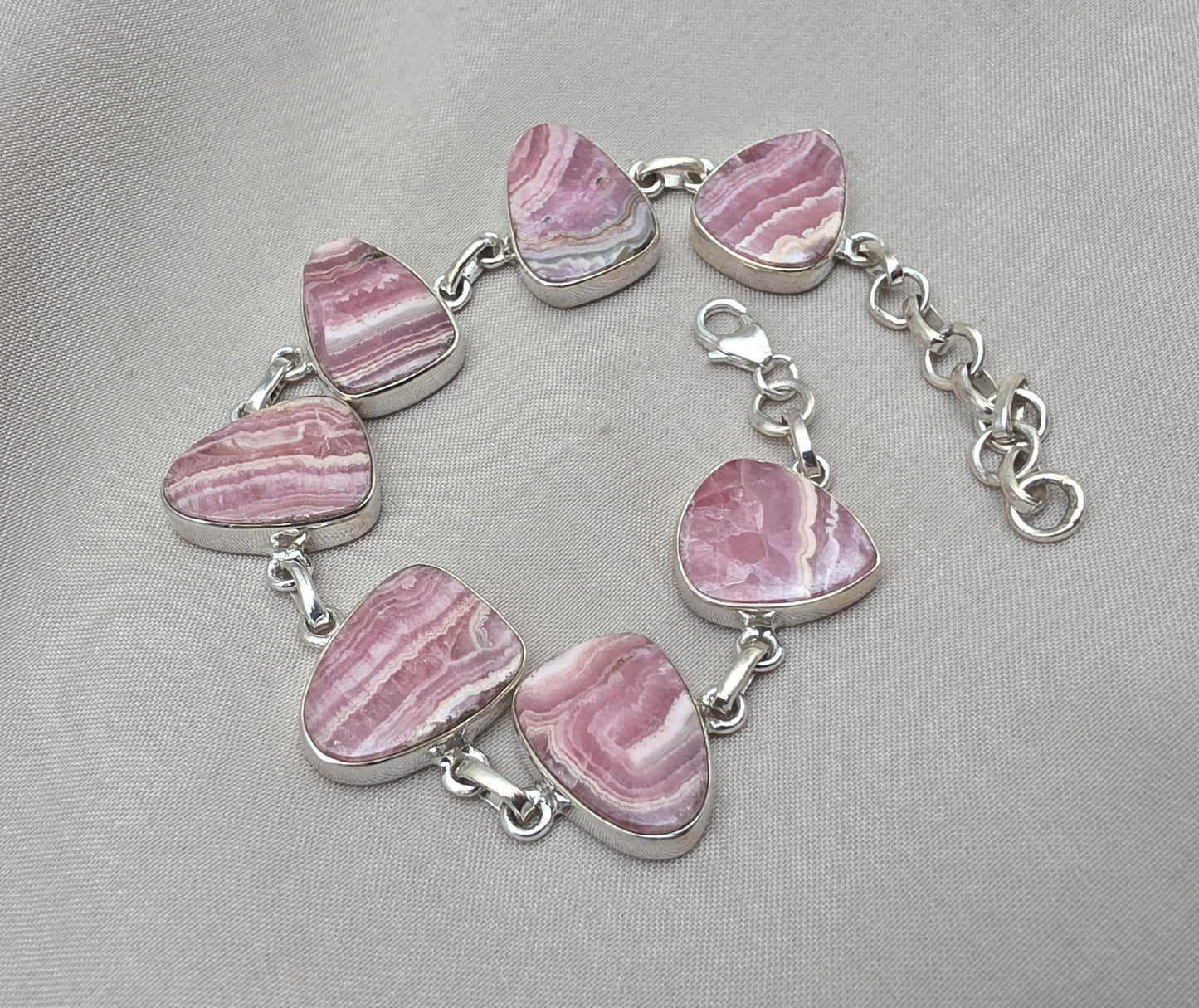 Rhodochrosite Bracelet 925 Sterling Silver Pink Statement Jewelry Wedding Gift