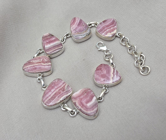 Rhodochrosite Bracelet 925 Sterling Silver Pink Statement Jewelry Wedding Gift