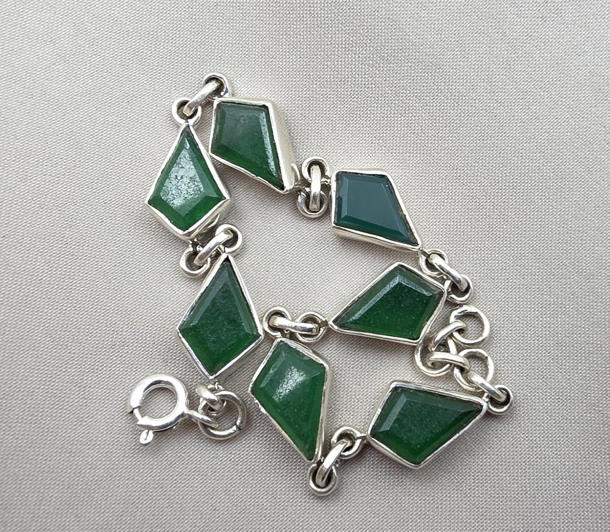 925 Sterling Silver Green Onyx Bracelet Kite Shape Gemstone Link Gemstone Handmade Jewelry