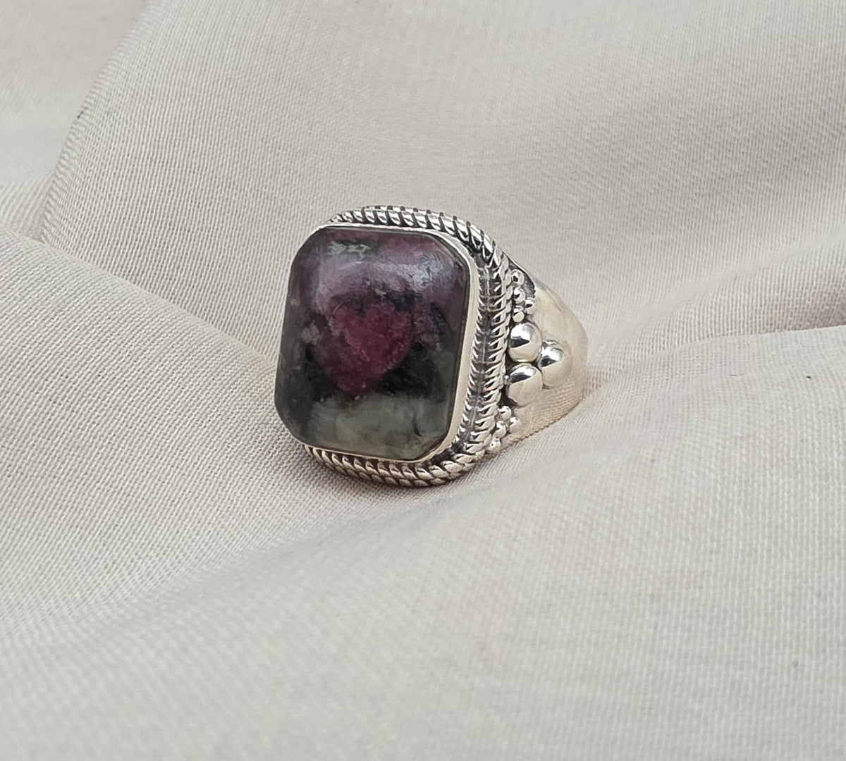 Eudialyte Ring 925 Sterling Silver Boho Statement Ring Gift for Her Crystal Healing Jewelry