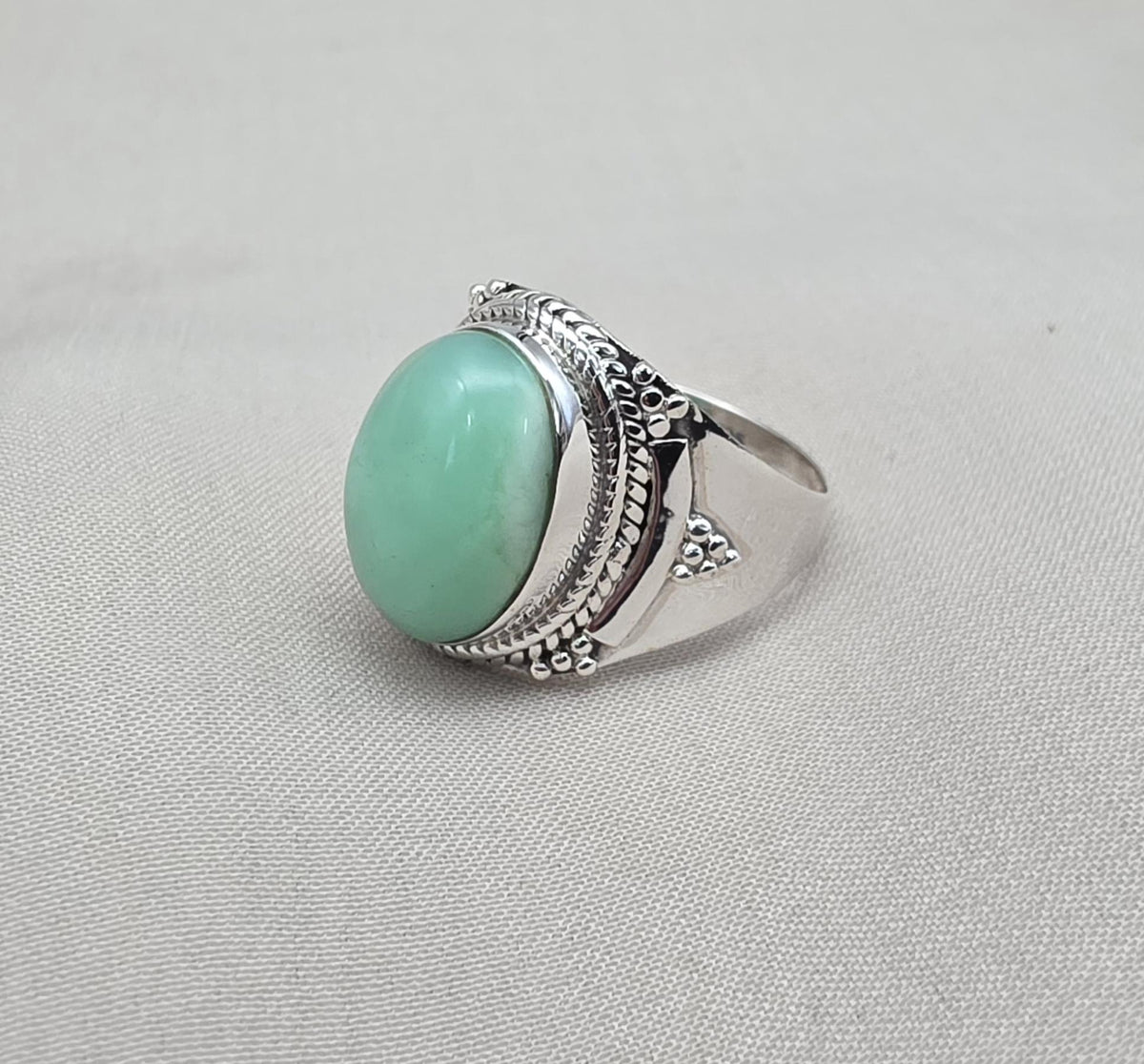 Chrysoprase Ring 925 Sterling Silver Natural Green Chrysoprase Statement Jewelry