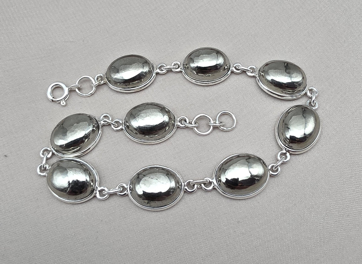 925 Sterling Silver Pyrite Bracelet Minimal Oval Link Handmade Jewelry