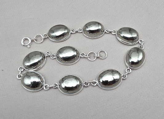 925 Sterling Silver Pyrite Bracelet Minimal Oval Link Handmade Jewelry