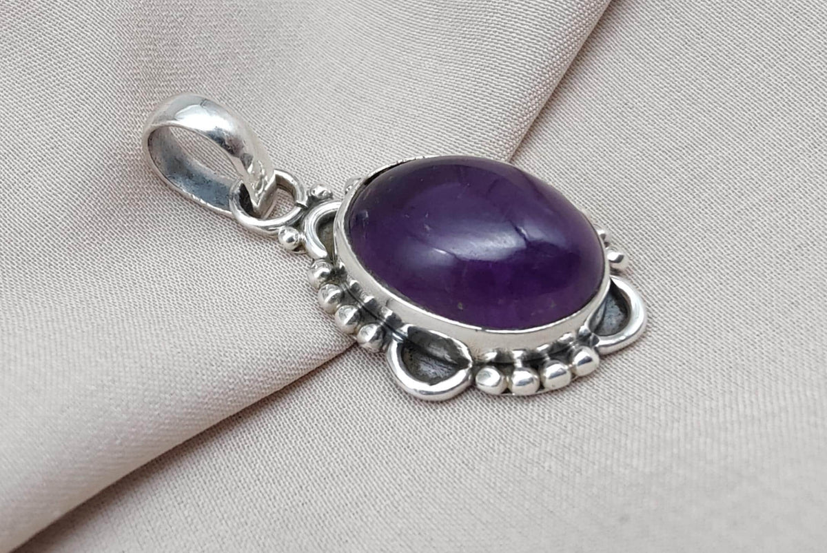 Natural Amethyst 925 Sterling Silver Pendant, February Birthstone Jewelry