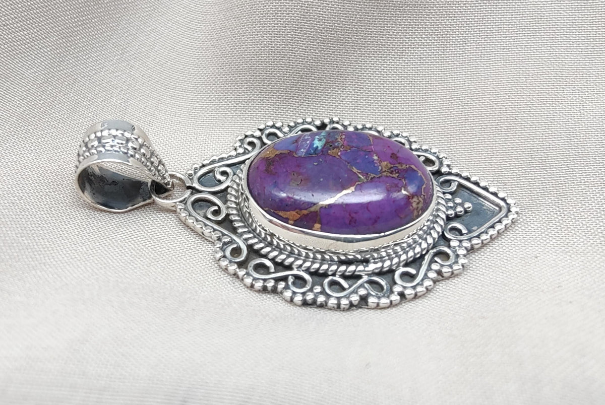 Purple Copper Turquoise Pendant: Sterling Silver Boho Healing Necklace