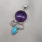 Amethyst Rose Quartz Turquoise Pendant: 925 Silver Healing Crystal Boho Necklace