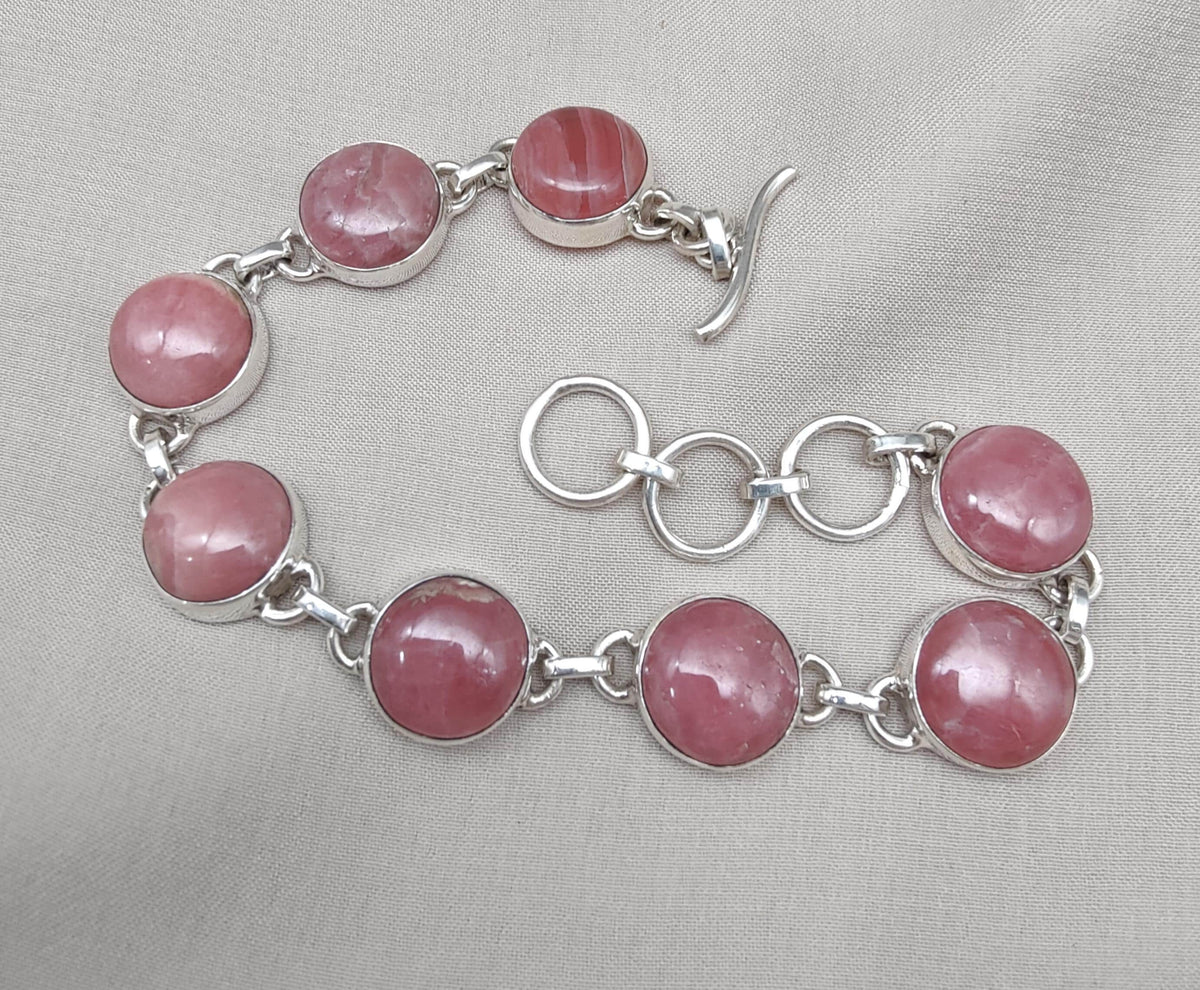 Rhodochrosite 925 Sterling Silver Bracelet: Handmade Pink Gemstone Jewelry
