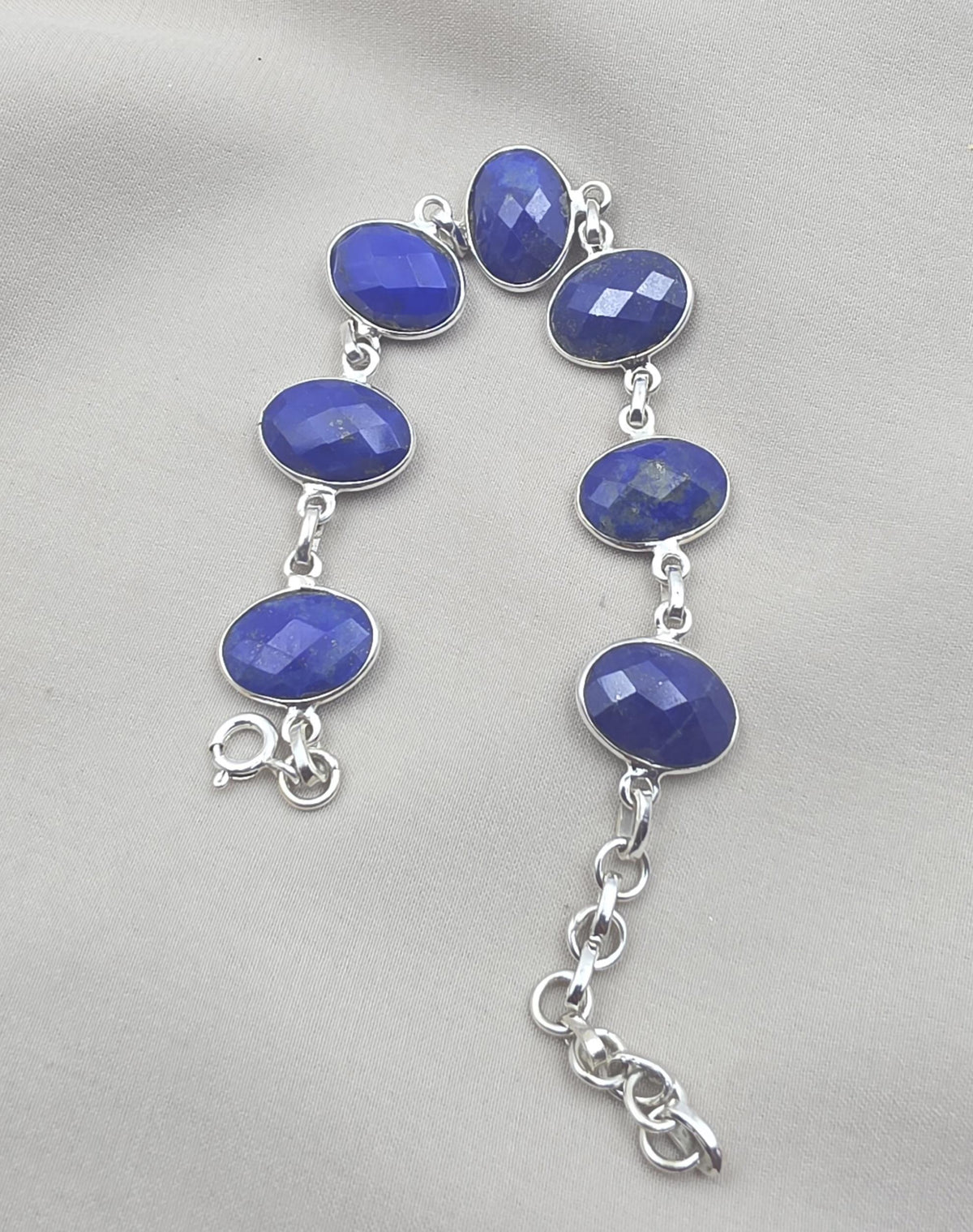 925 Sterling Silver Lapis Lazuli Bracelet Natural Blue Gemstone Bracelet Handmade Jewelry
