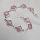 925 Sterling Silver Rhodochrosite Bracelet Pink Gemstone Square Link Bracelet Gift for Her