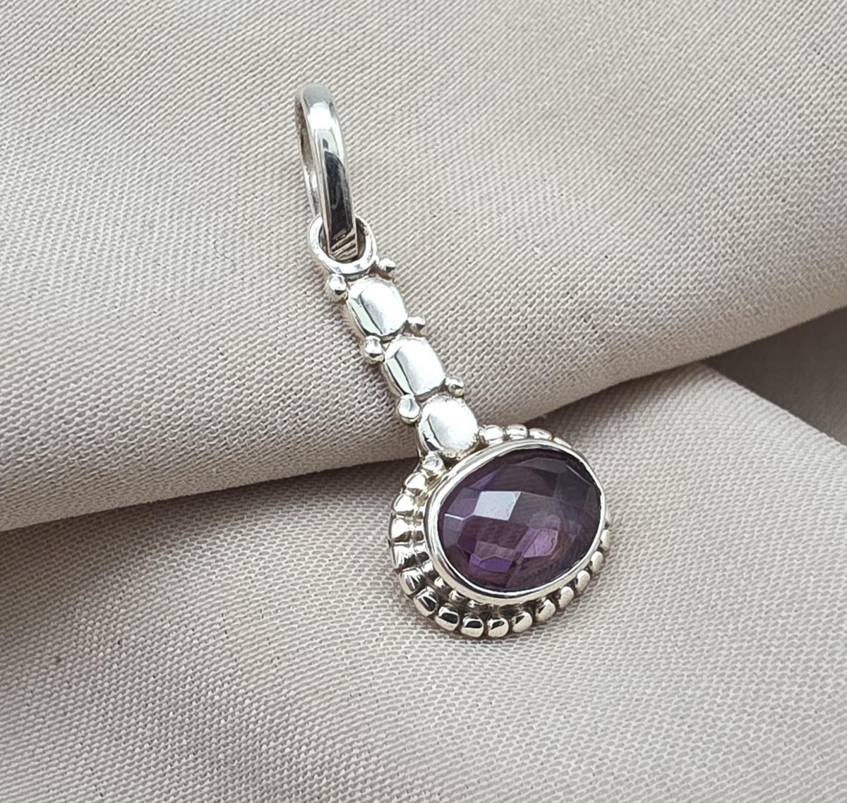 Handmade Oval Amethyst Pendant: 925 Sterling Silver Boho Jewelry