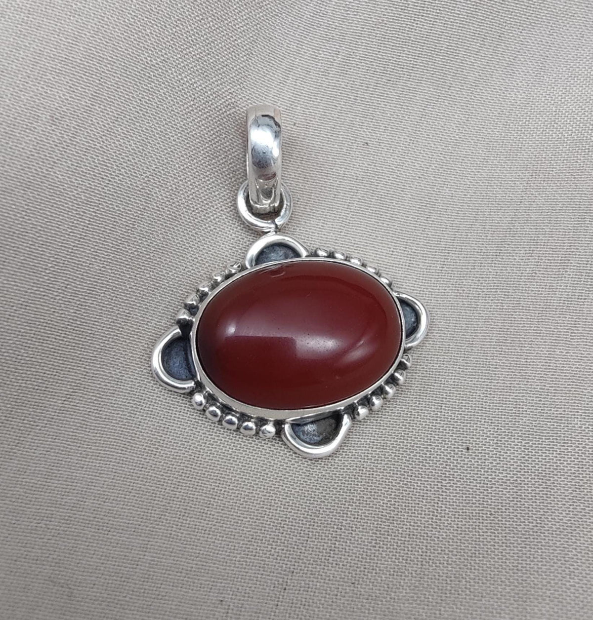 Red Onyx Silver Pendant: 925 Sterling, Handmade Boho Statement Necklace