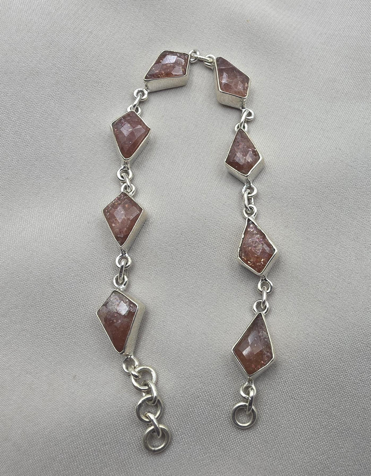 925 Sterling Silver Natural Sunstone Bracelet Handmade Gemstone Link Jewelry