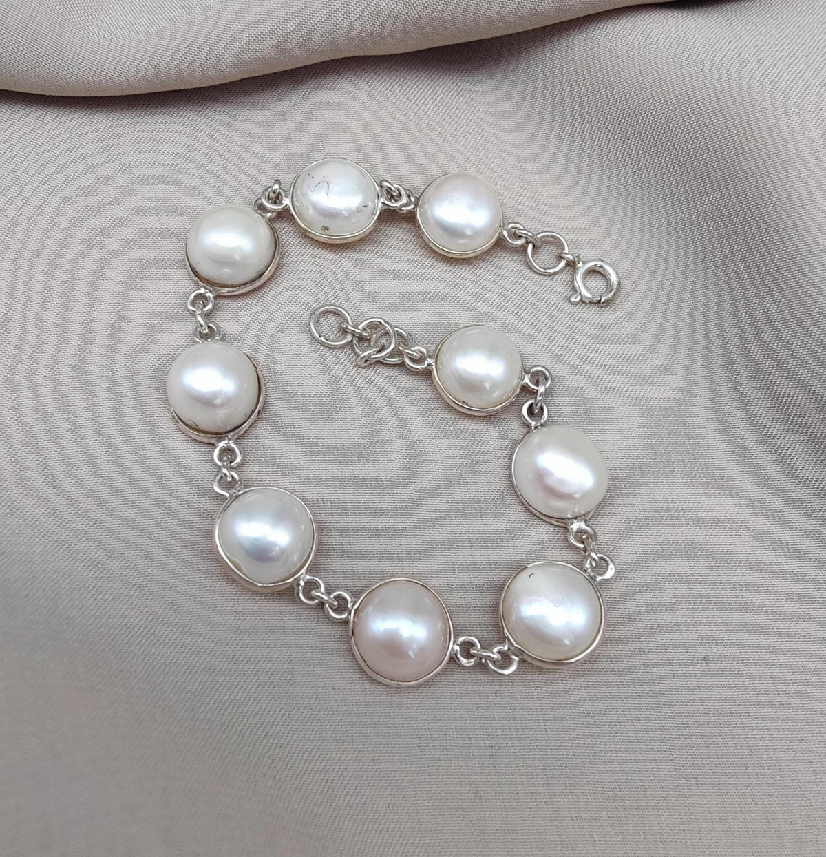 Mother of Pearl 925 Sterling Silver Bracelet: Bezel Set Gemstone Jewelry
