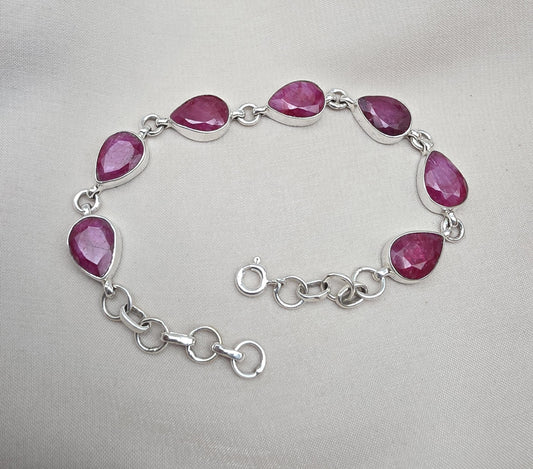 Ruby 925 Sterling Silver Bracelet Natural Handmade July Birthstone Jewelry