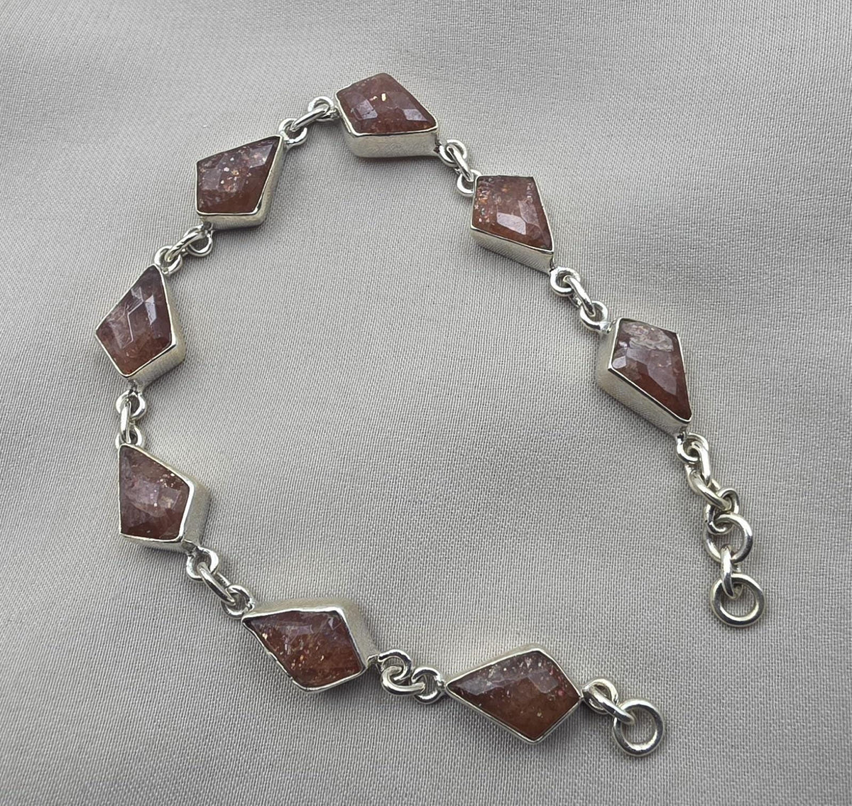 925 Sterling Silver Natural Sunstone Bracelet Handmade Gemstone Link Jewelry