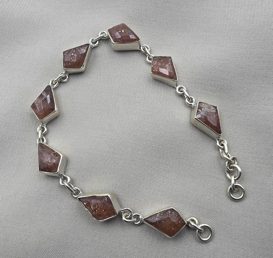 925 Sterling Silver Natural Sunstone Bracelet Handmade Gemstone Link Jewelry
