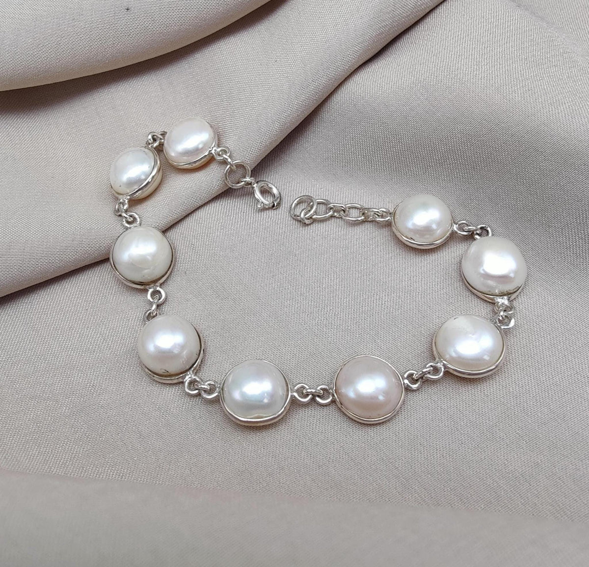 Mother of Pearl 925 Sterling Silver Bracelet: Bezel Set Gemstone Jewelry