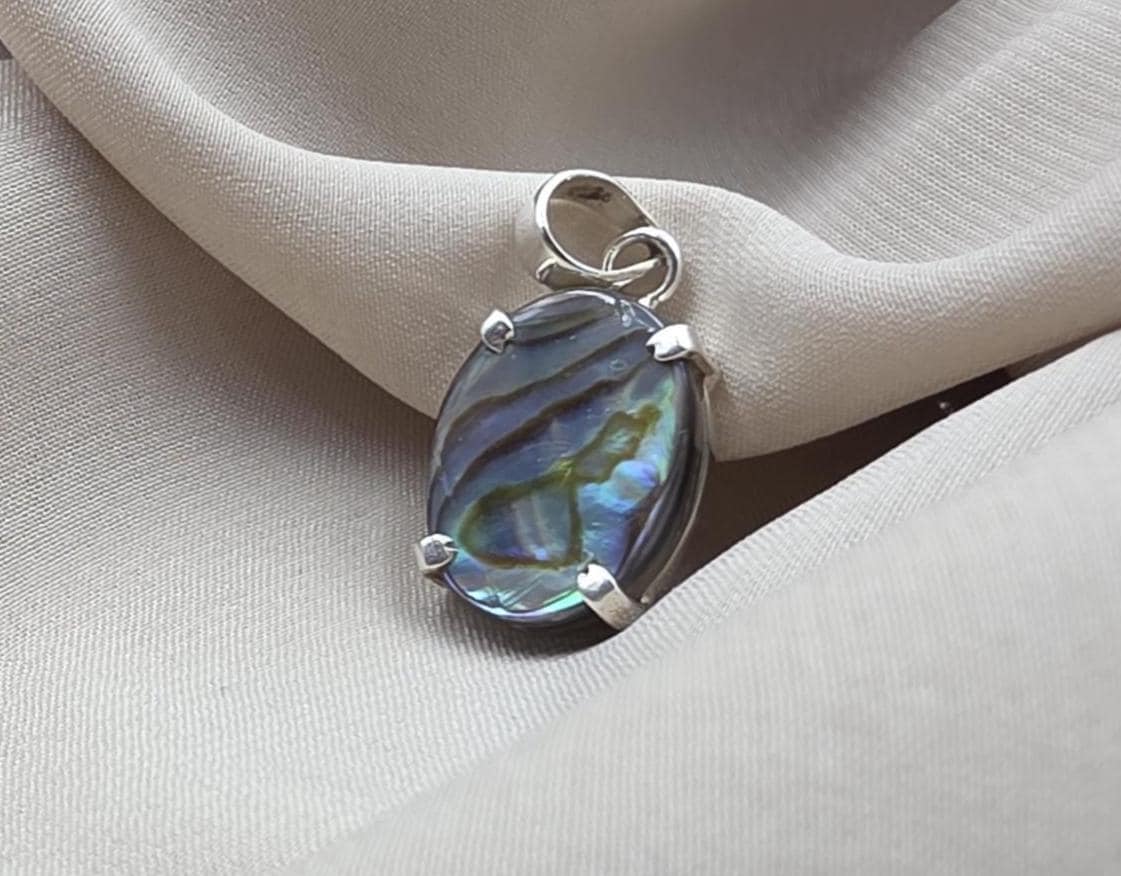 925 Sterling Silver Abalone Shell Pendant, Natural Iridescent Shell Necklace, Oval Abalone Gemstone Jewelry, Ocean Inspired Gift for Women