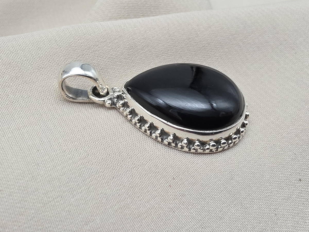 Black Onyx 925 Sterling Silver Pendant Protection Gemstone Necklace Healing Crystal Jewelry Gift