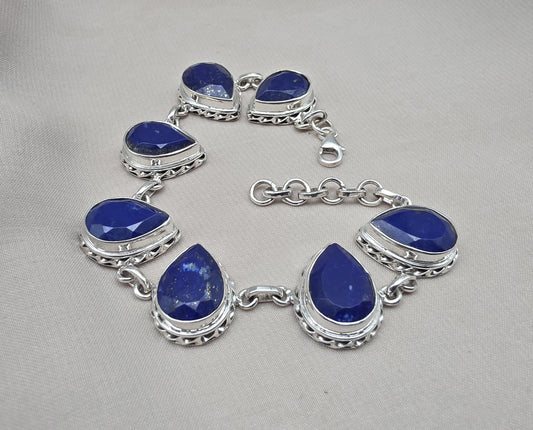 925 Sterling Silver Lapis Lazuli Bracelet Natural Blue Pear Shape Gemstone Handmade Jewelry