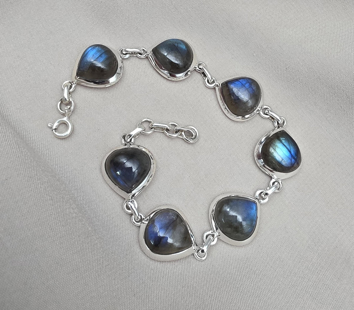 Natural Labradorite Bracelet 925 Sterling Silver, Blue Flash Labradorite Gemstone Jewelry Birthstone Gifts