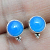 925 SOLID STERLING SILVER NATURAL BLUE CHALCEDONY GEMSTONE STUD EARRING