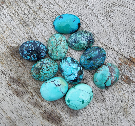 AAA+ QUALITY NATURAL TIBETAN TURQUOISE OVAL SHAPE CABOCHON FLAT BACK CALIBRATED WHOLESALE GEMSTONES, ALL SIZES AVAILABLE