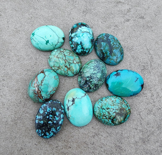 AAA+ QUALITY NATURAL TIBETAN TURQUOISE OVAL SHAPE CABOCHON FLAT BACK CALIBRATED WHOLESALE GEMSTONES, ALL SIZES AVAILABLE