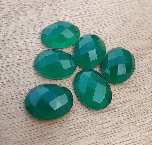 NATURAL GREEN ONYX CHECKER CUT OVAL SHAPE FLAT BACK CALIBRATED GEMSTONES, ALL SIZES AVAILABLE