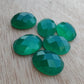 NATURAL GREEN ONYX CHECKER CUT OVAL SHAPE FLAT BACK CALIBRATED GEMSTONES, ALL SIZES AVAILABLE