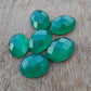 NATURAL GREEN ONYX CHECKER CUT OVAL SHAPE FLAT BACK CALIBRATED GEMSTONES, ALL SIZES AVAILABLE