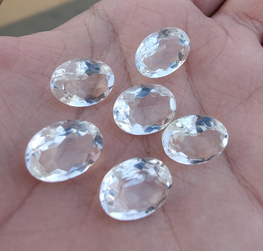 AAA+ QUALITY NATURAL CRYSTAL QUARTZ OVAL SHAPE FACETED CUT CALIBRATED GEMSTONES, ALL SIZES AVAILABLE